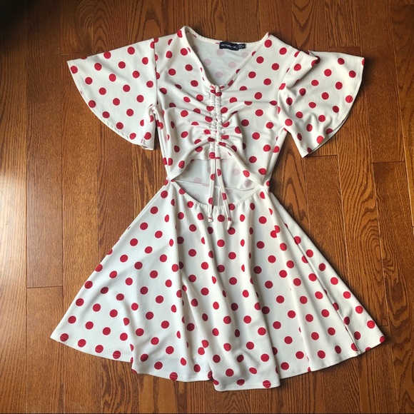 PrettyLittleThing White and Red Polka Dot Dress - Picture 1 of 4